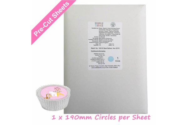10 x A4 Printable Edible Icing Sheets with 1 Pre-cut 190mm (7.5") Circle per Sheet