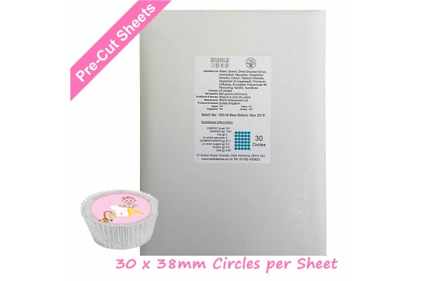 10 x A4 Printable Edible Icing Sheets with 30 Pre-cut 38mm Circles per Sheet