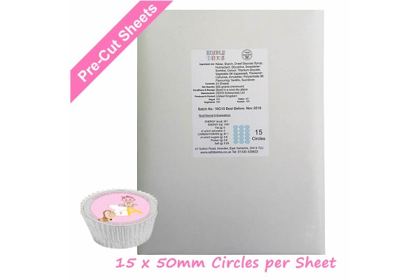 10 x A4 Printable Edible Icing Sheets with 15 Pre-cut 50mm Circles per Sheet
