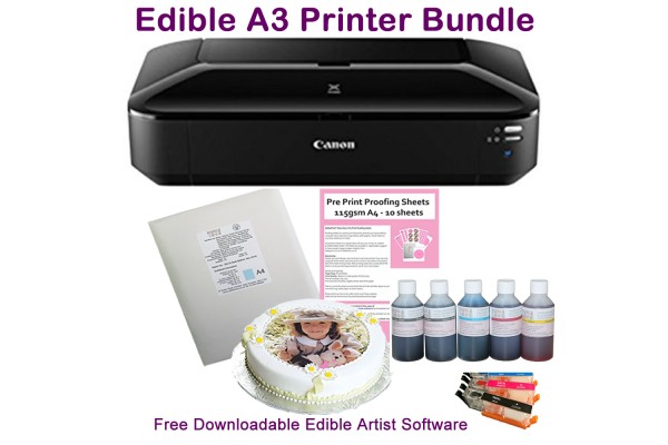 Edible A3 Printer Bundle, Canon IX6850,  with Edible Ink Accessory Pack & Icing Sheets.