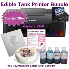 Edible G2520 Ink Tank Printer Bundle with HobbyPrint® ink, and Icing Sheets.
