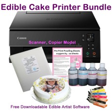 Edible A4 All-in-One Printer Bundle, TS6350, Refillable Cartridges with Ink & Icing Sheet Options.