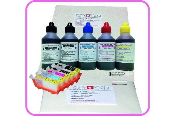Edible Printer Refillable Cartridge Accessory Kit for Canon PGI-525, CLI-526 with Icing & Wafer Papers.