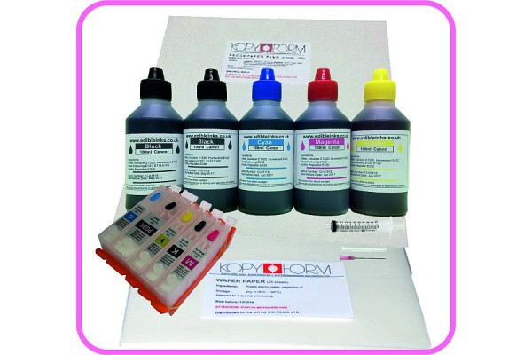 Edible Printer Refillable Cartridge Accessory Kit for Canon PGI-570, CLI-571 with Icing & Wafer Papers.