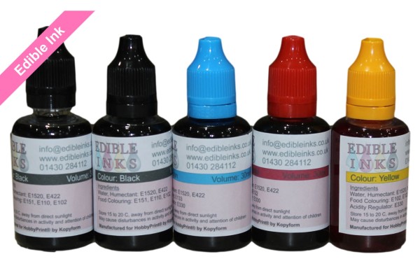 150ml Bottled Edible Ink for Canon Printers - 5 x 30ml Set of CMYKK.