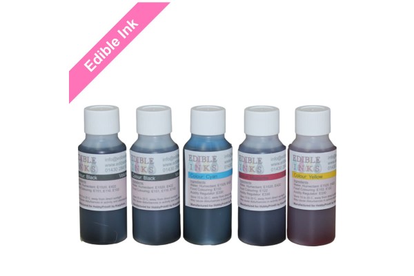 250ml Bottled Edible Ink for Canon Printers - 5 x 50ml Set of CMYKK.