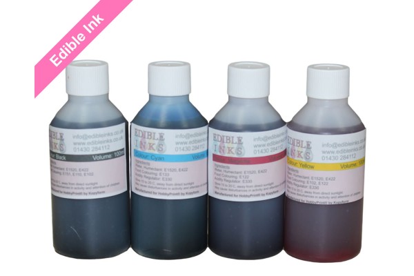 400ml Bottled Edible Ink for Canon Printers - 4 x 100ml Set of CMYK.